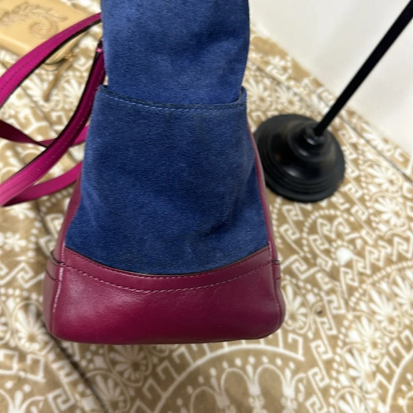 COACH 24693 Park Quilted Color Block CARRIE Leather Pink Blue Suede Purse - Picture 7 of 12